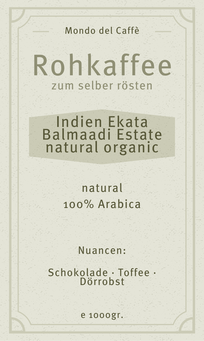 Green coffee India Ekata Balmaadi Estate natural organic