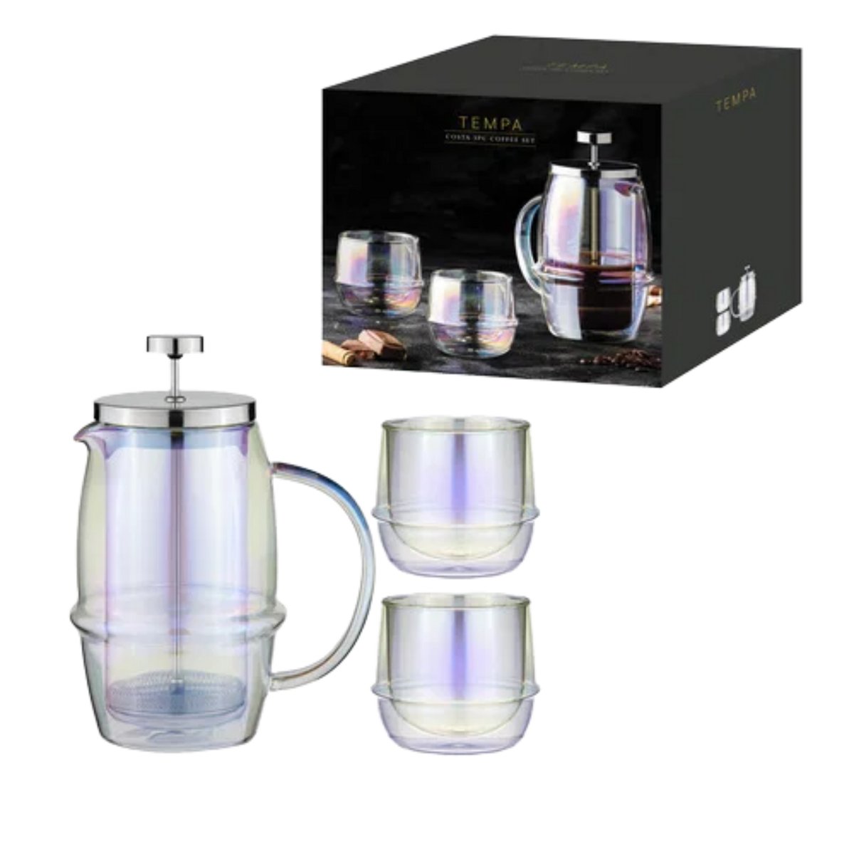 TEMPA Costa Kaffee-Set | French Press & 2 Doppelwandgläser