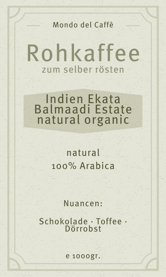 Green coffee India Ekata Balmaadi Estate natural organic